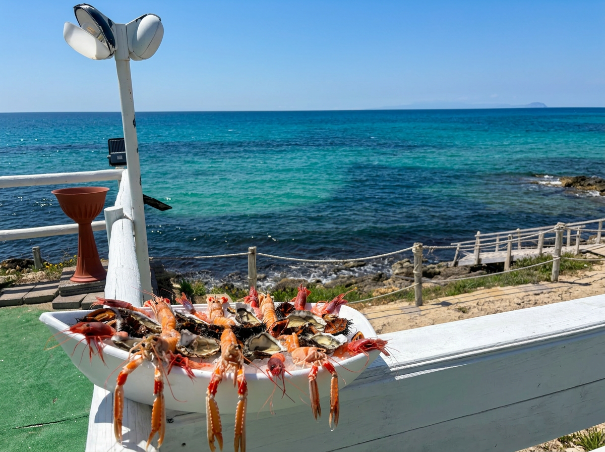Crudo di mare con vista sul mare Ionio al ristorante Lo Scoglio